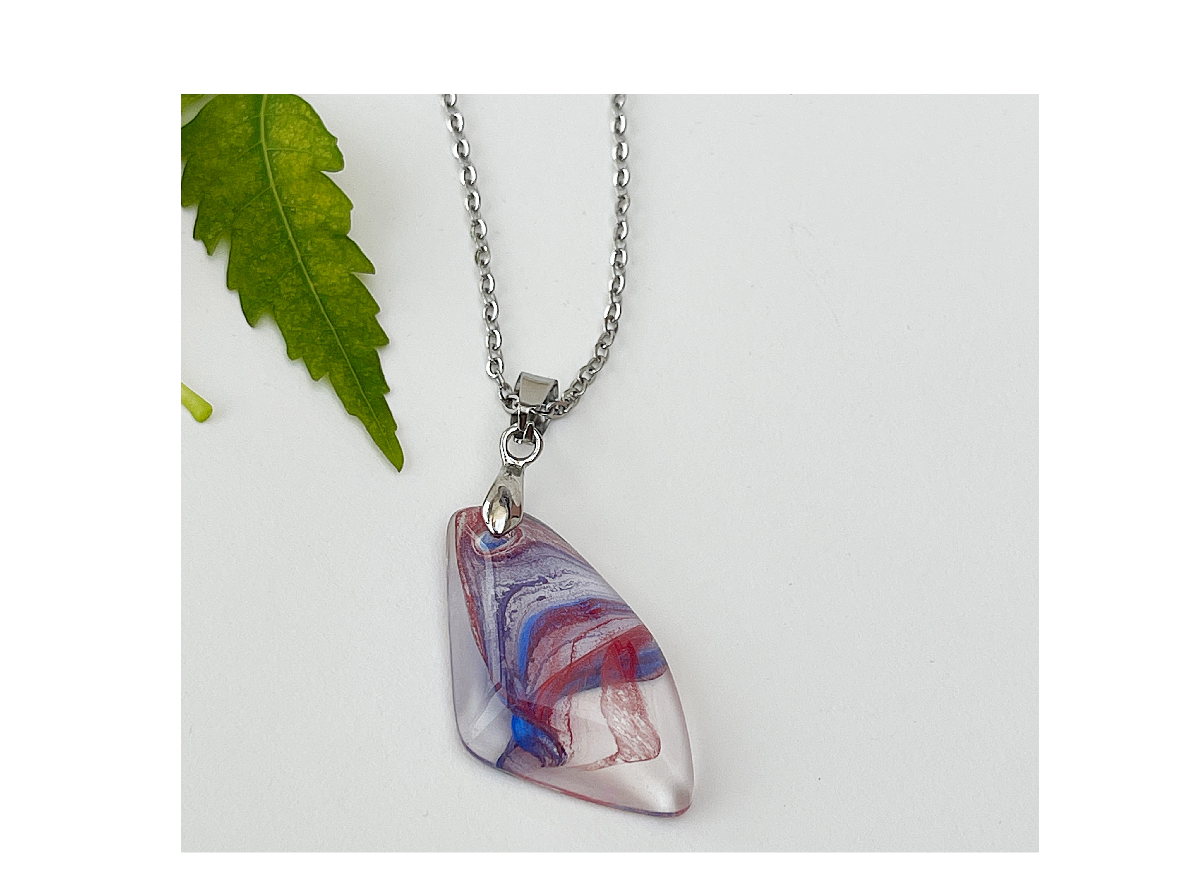 Colorful Ocean Style Rhombus Pendant Necklace with Sweater Chain