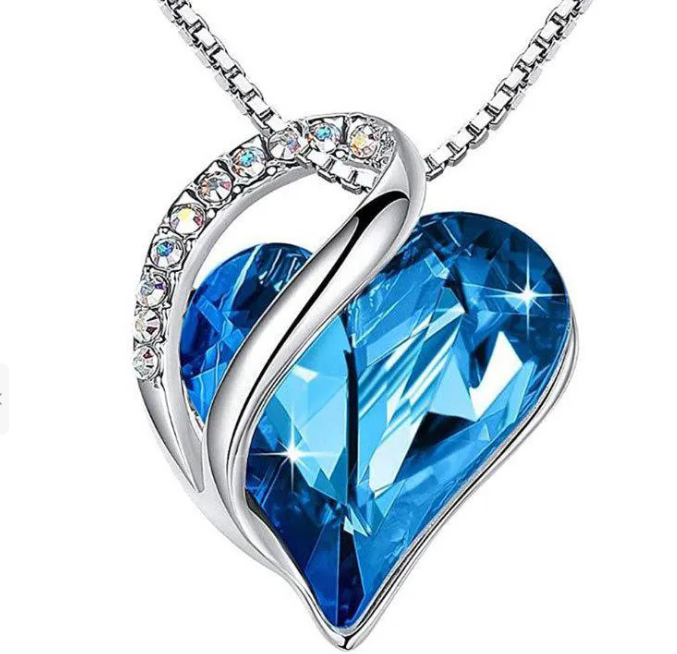 Alloy Rhinestone Blue Heart Crystal Pendant Necklace