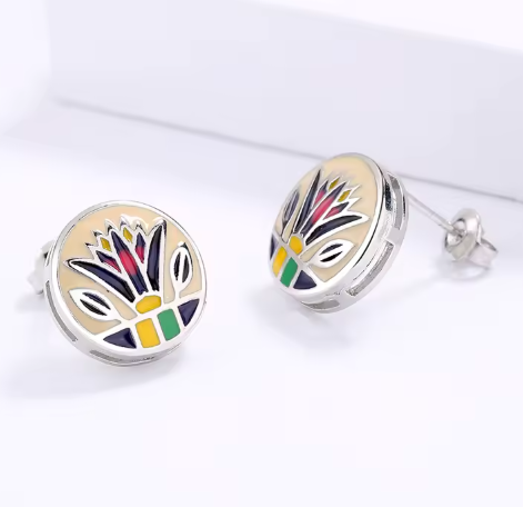 Exquisite Floral Ring and Earrings Enamel Jewelry Set