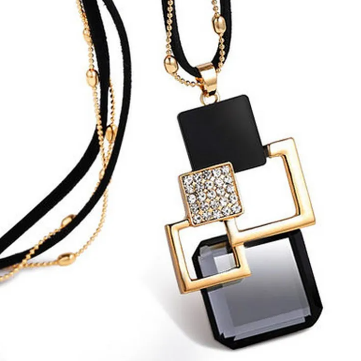 Geometric Black and Gold Pendant Necklace