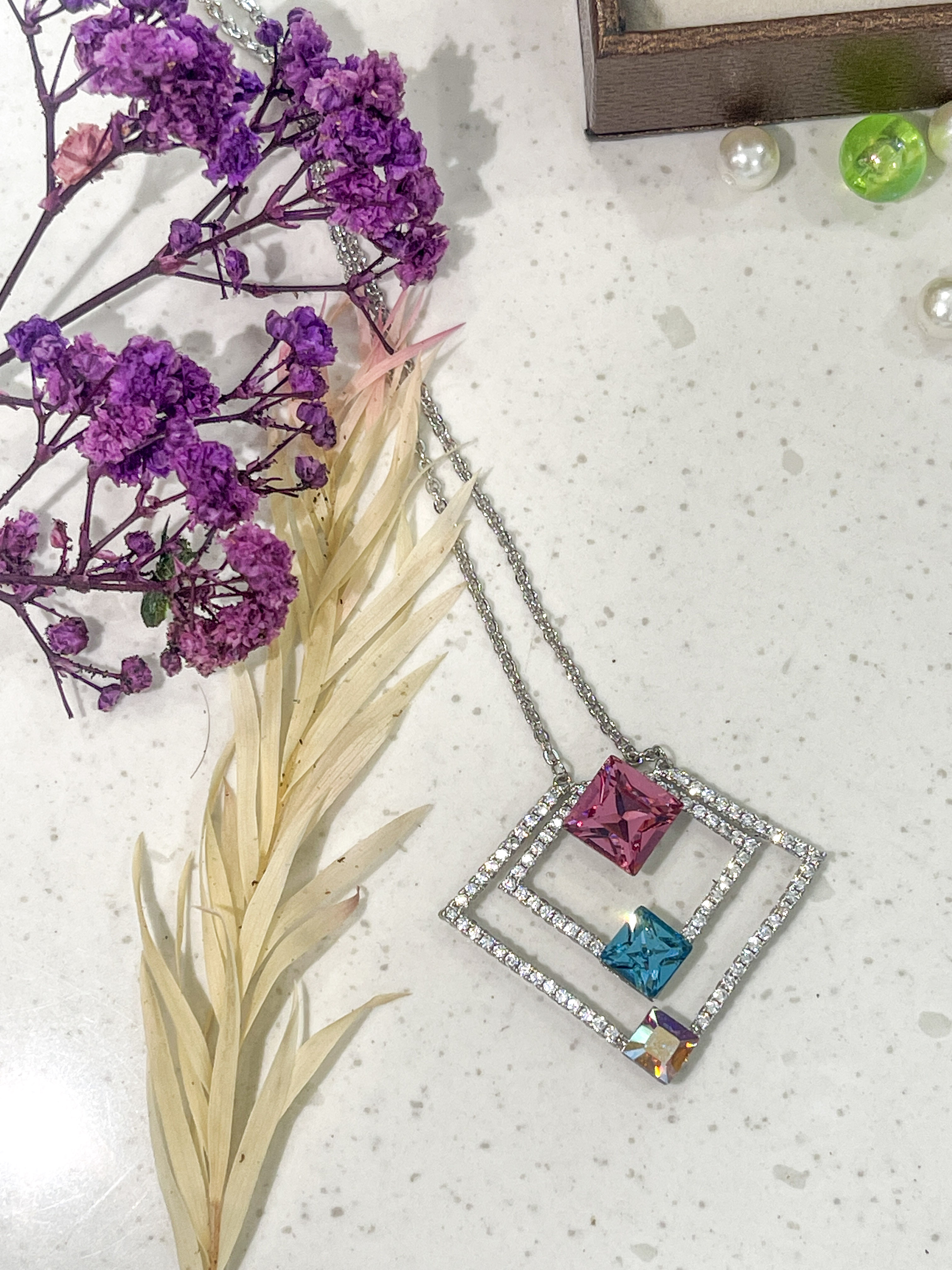 Geometric Gemstone Pendant Necklace