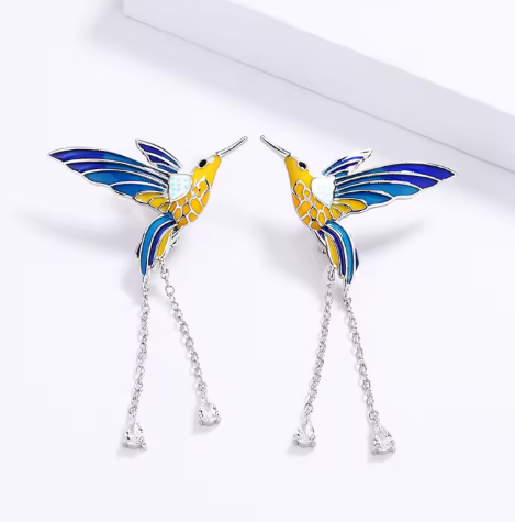 New Creative Enamel Hummingbird Jewelry Set with Ring Necklace and Earring 