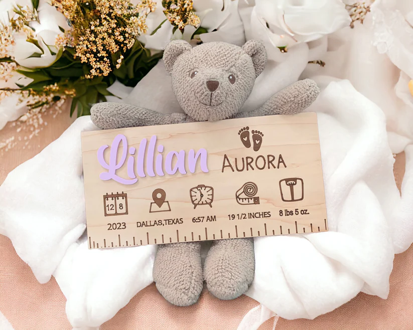 Customized 12x6 Acrylic Name Laser Engraved Stats Nursery Plaque