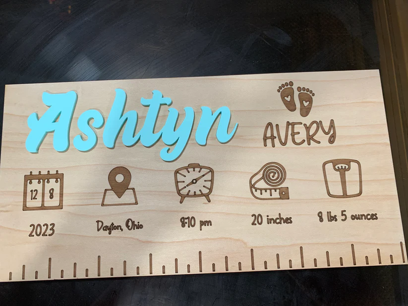 Customized 12x6 Acrylic Name Laser Engraved Stats Nursery Plaque