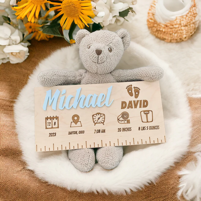 Customized 12x6 Acrylic Name Laser Engraved Stats Nursery Plaque
