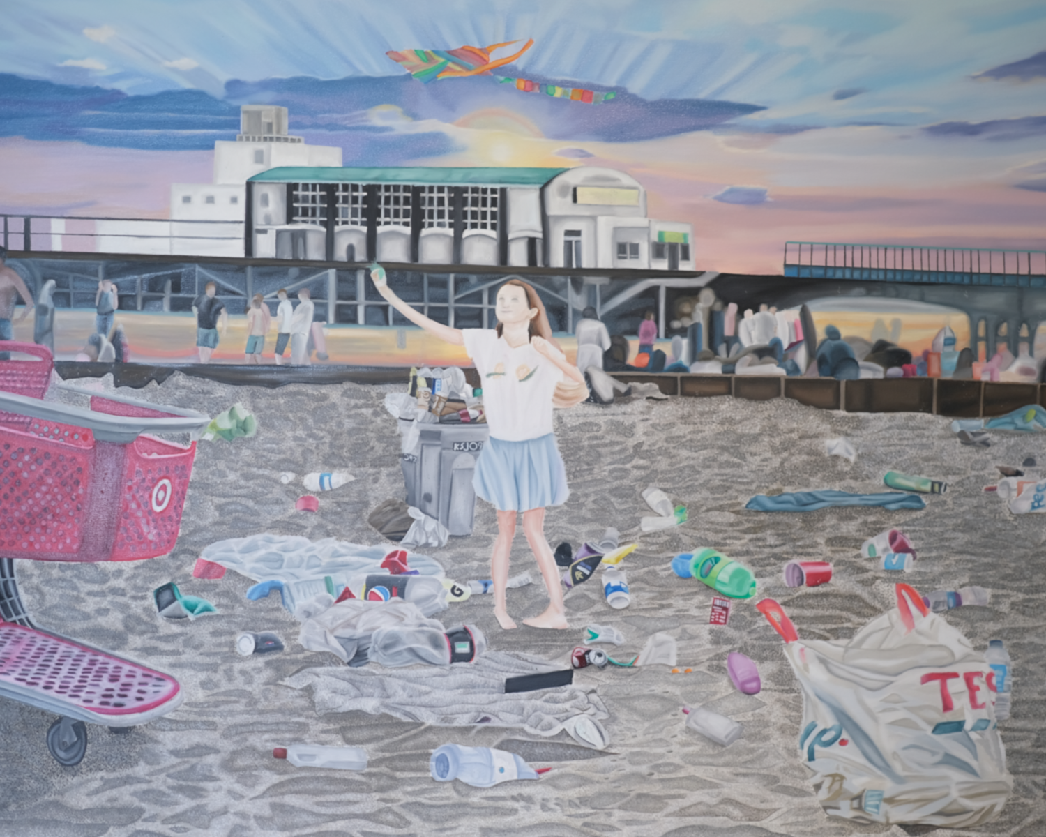 Girl with a Kite on a Polluted Shore