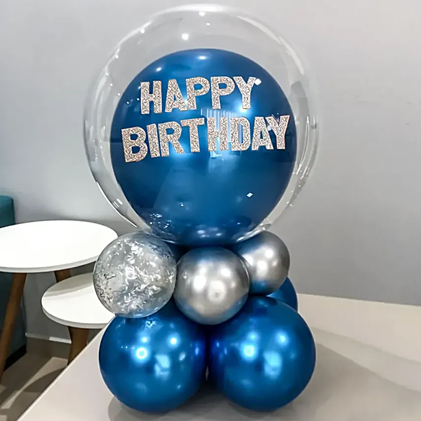 Happy Birthday Chrome Balloon Set-Blue