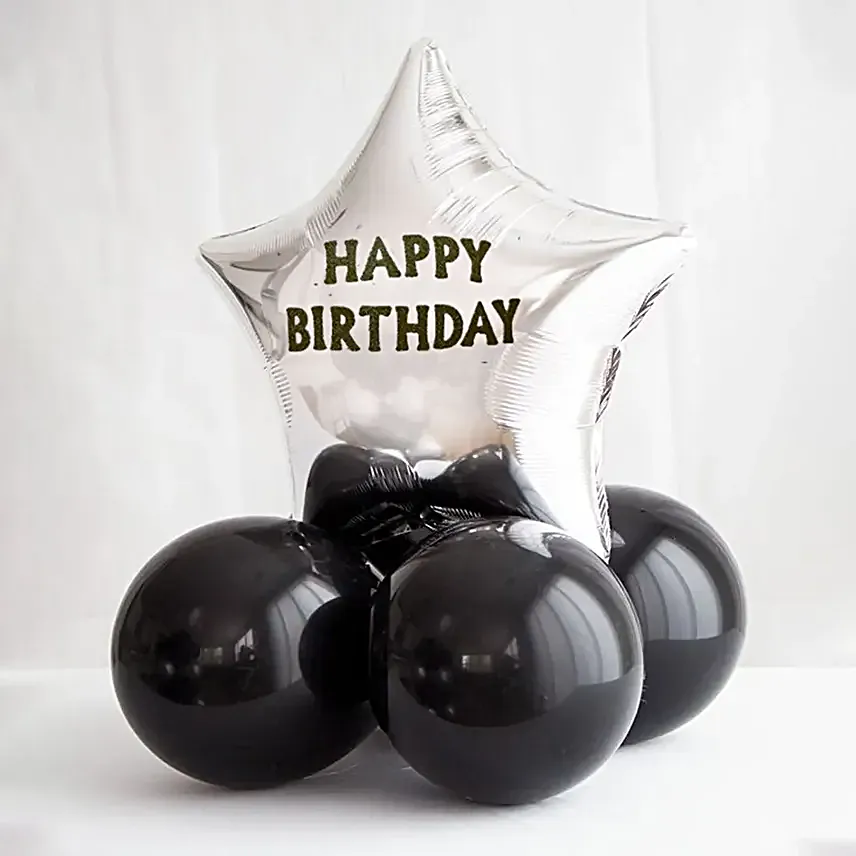 Happy Birthday Chrome Balloon Set-Black