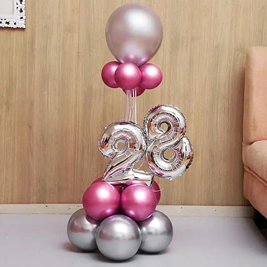 Pink & Silver Number 28 Balloon Bouquet