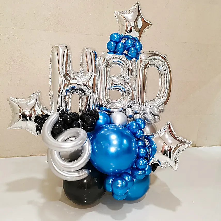 Blue-Black Birthday Balloon Bouquet