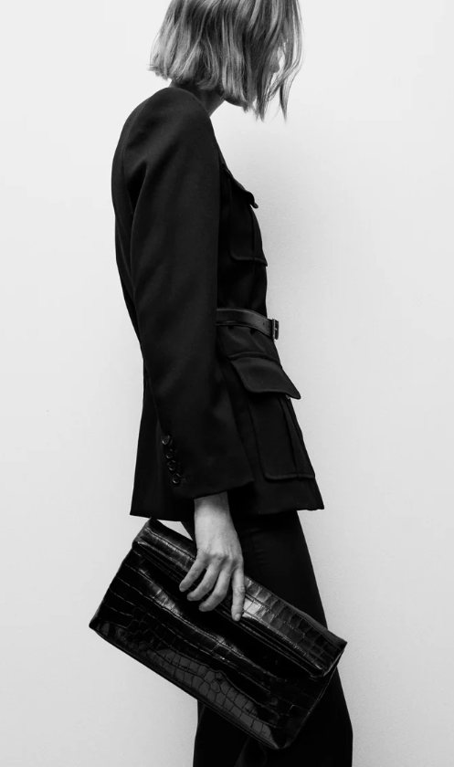 Mini Jerry Clutch Black Crocodile-Embossed Leather Clutch