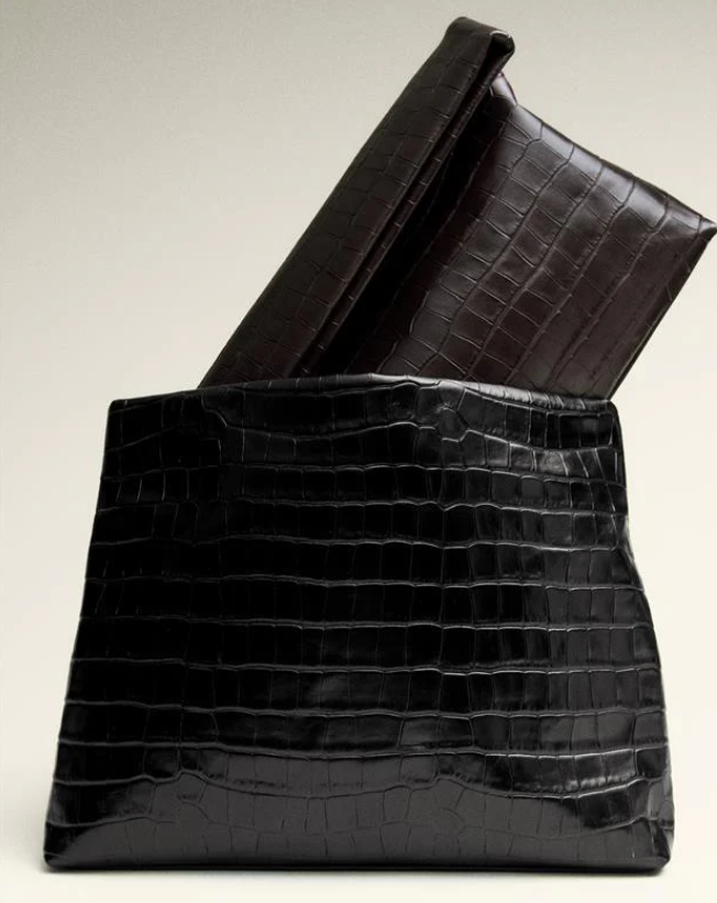 Mini Jerry Clutch Black Crocodile-Embossed Leather Clutch