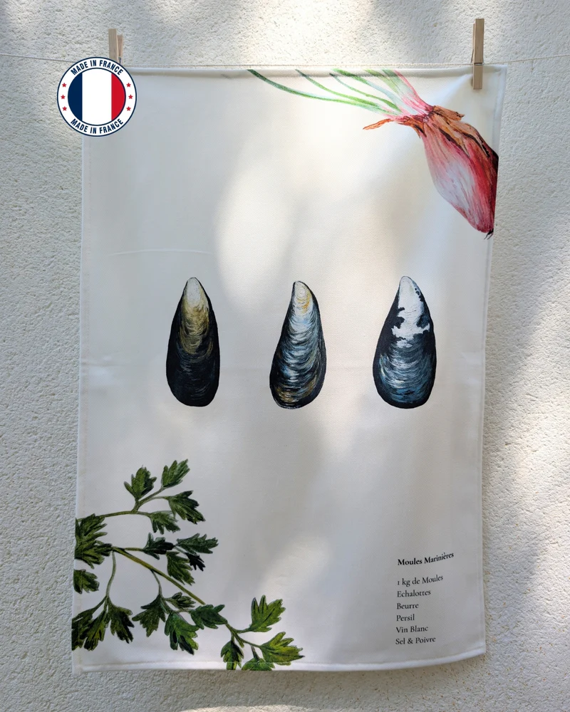 Torchon 100% coton : Les Moules Marinières