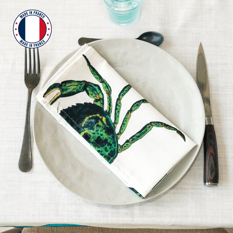 Serviette de table en coton : Crabe Vert