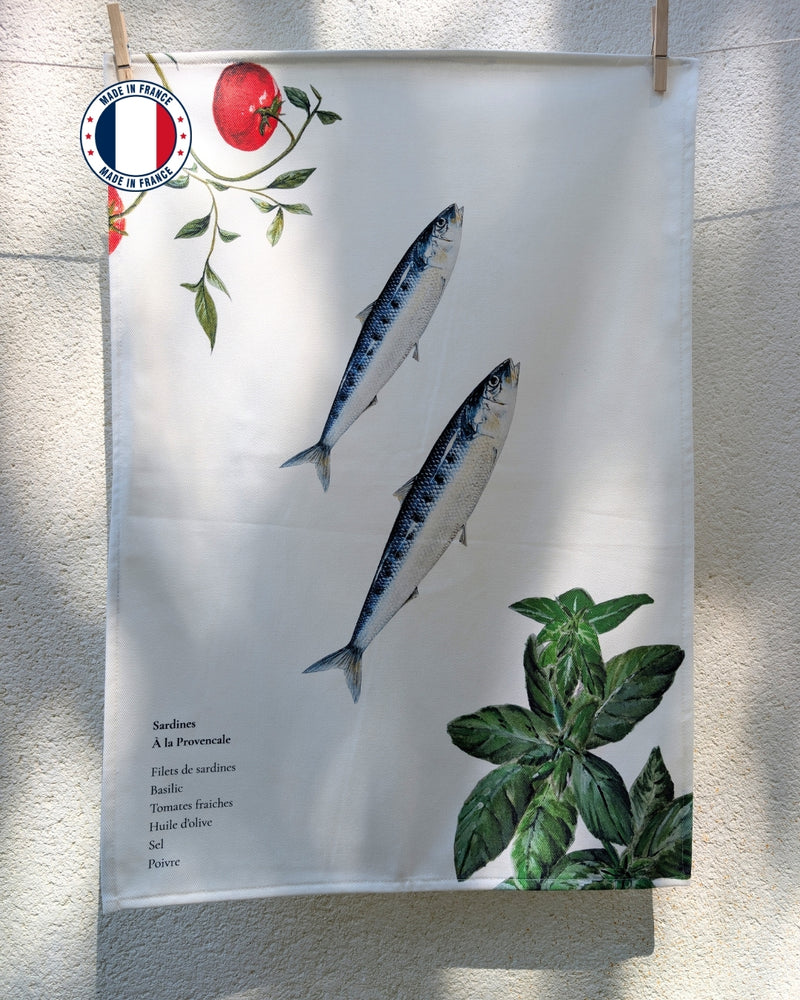 Torchon 100% coton : Les Sardines à La Provencale
