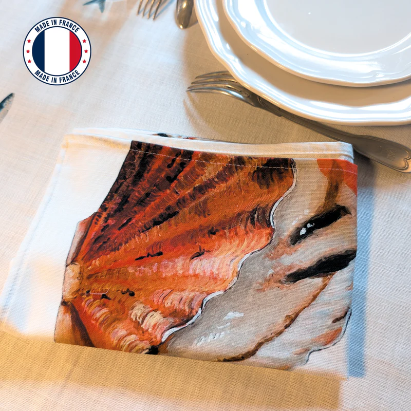 Serviette de table en coton : Coquille Saint Jacques