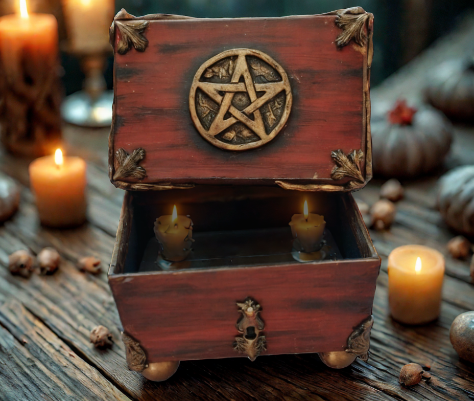 Caja mágica de madera con pentagrama