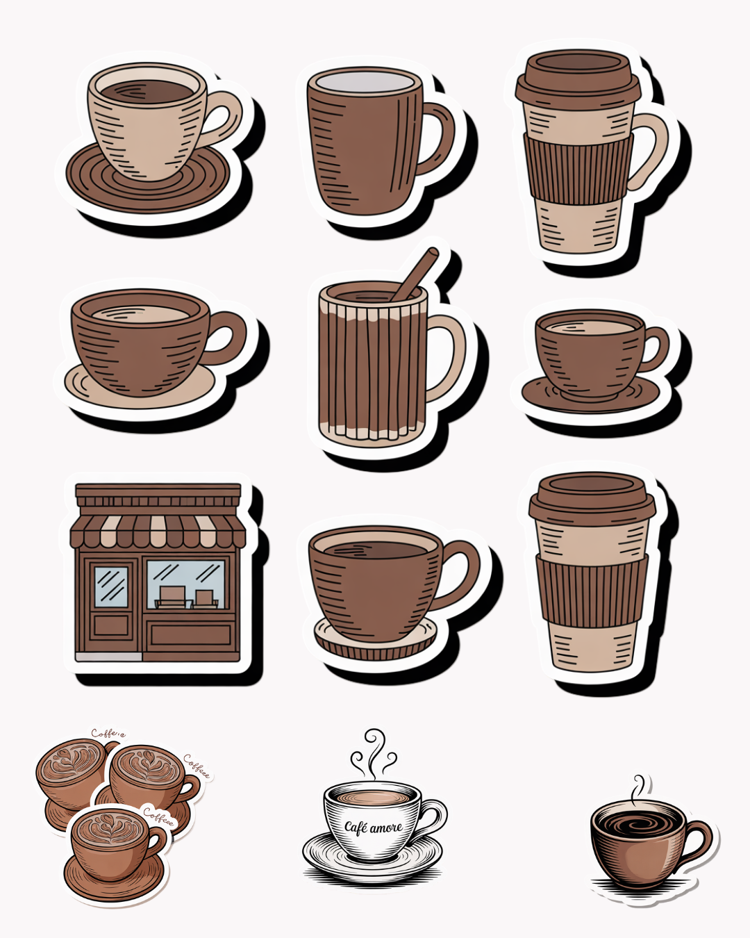 Coffee cup stickers set (12 Stickers)