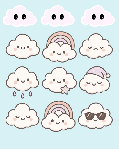 Cute Cloud Sticker Pack (12 Pack)