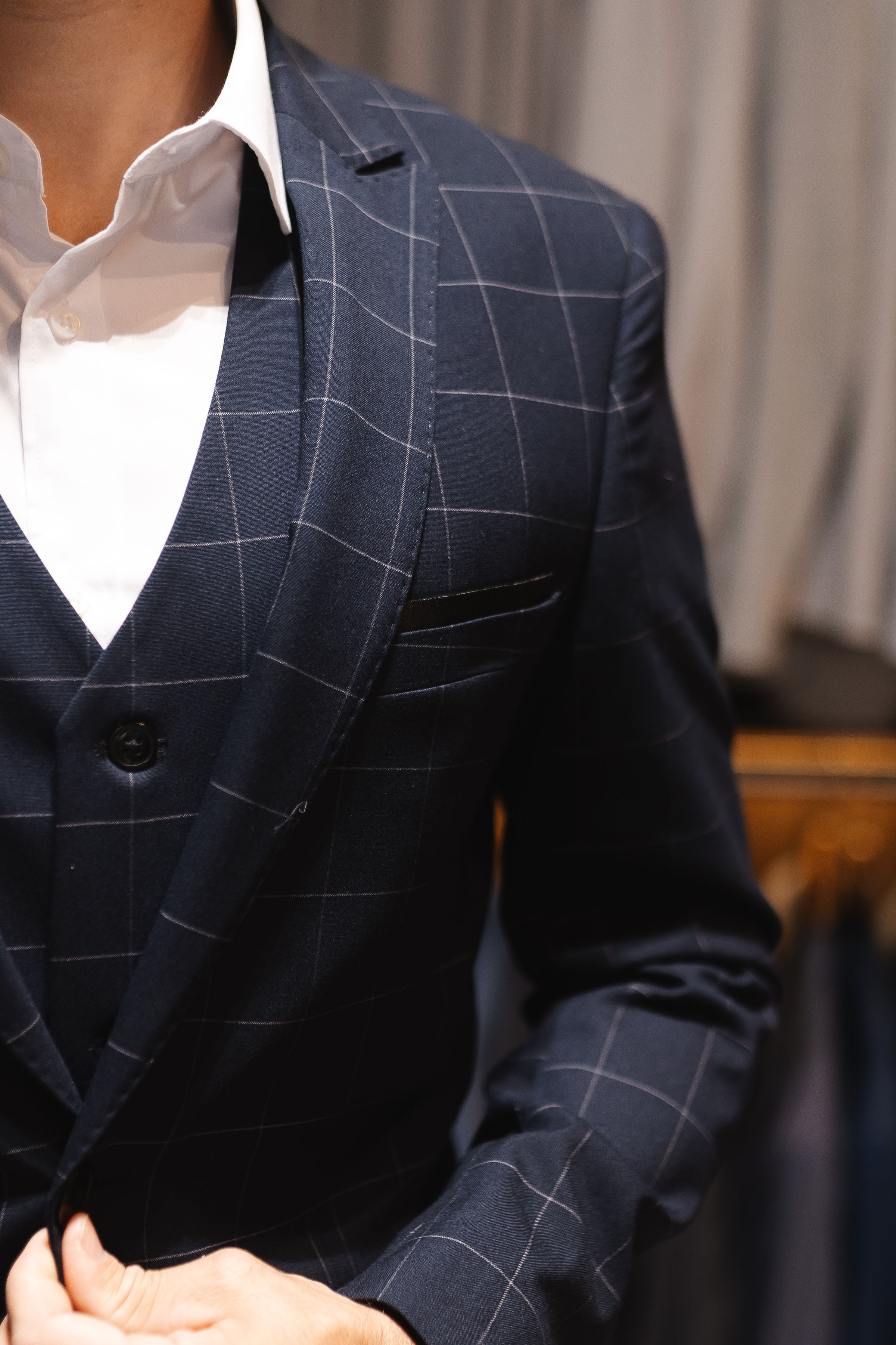 Terno masculino xadrez azul