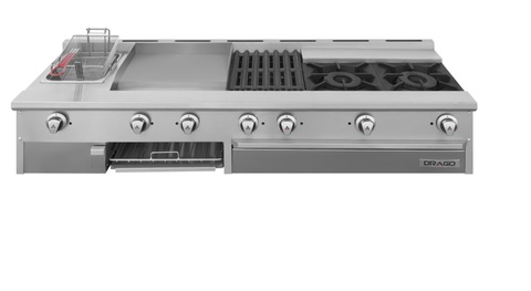 Multifuncional de mesa con estufa 2 quemadores, freidora, plancha, asador y gratinador