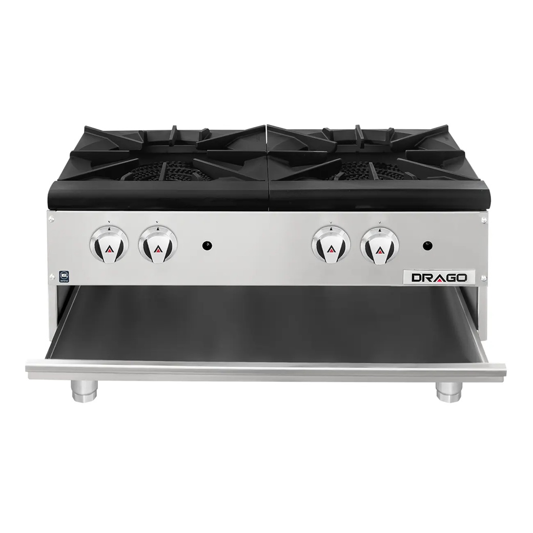 Estufon a gas dos secciones con quemador triple horizontal