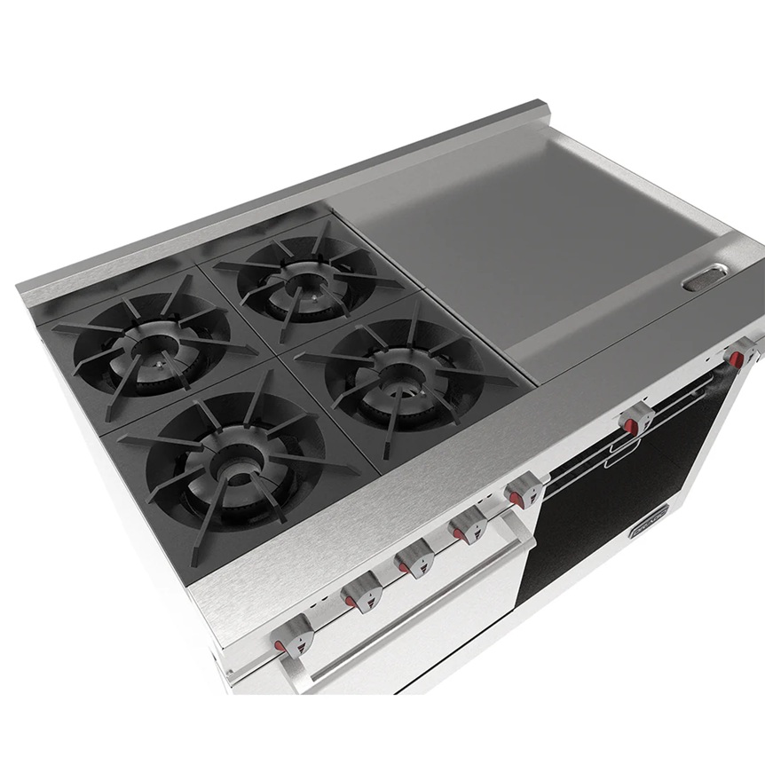 Estufa industrial 4 quemadores con plancha de 24" y horno