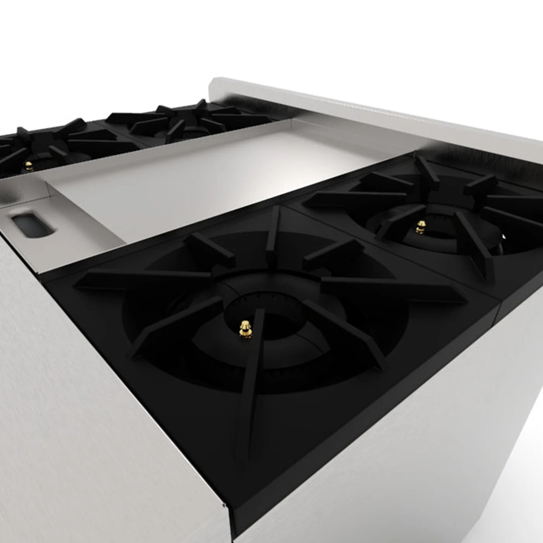 Estufa de gas cuatro quemadores con plancha de 12" y horno