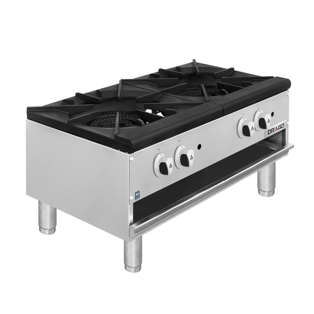 Estufon a gas dos secciones con quemador triple horizontal