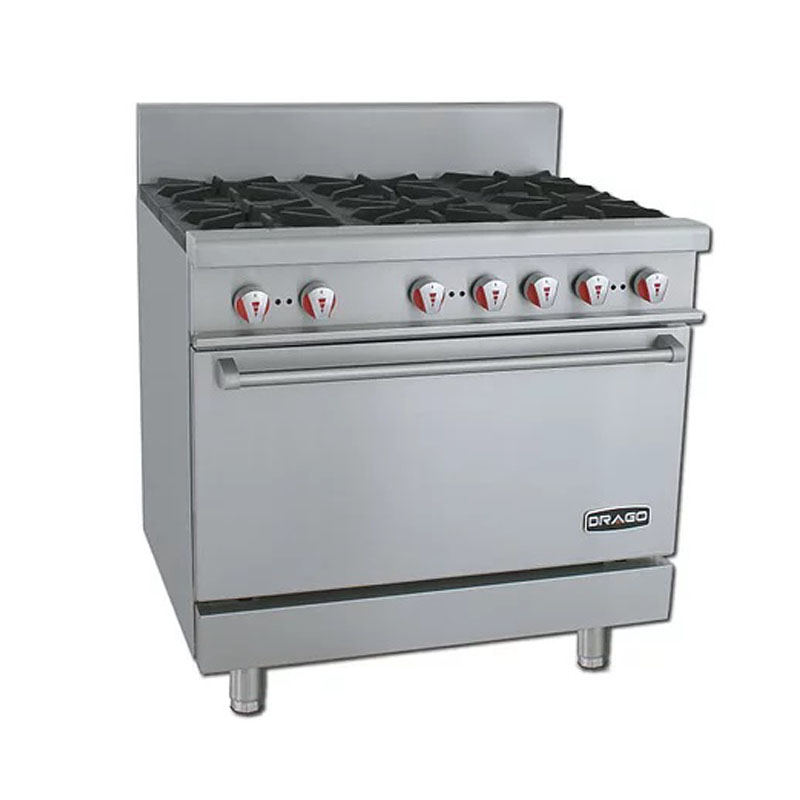 Estufa industrial de acero inoxidable 6 quemadores con horno