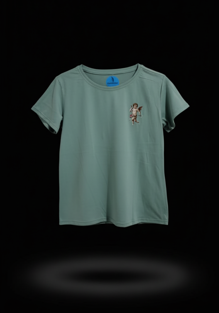 Camiseta verde con estampado de ángel