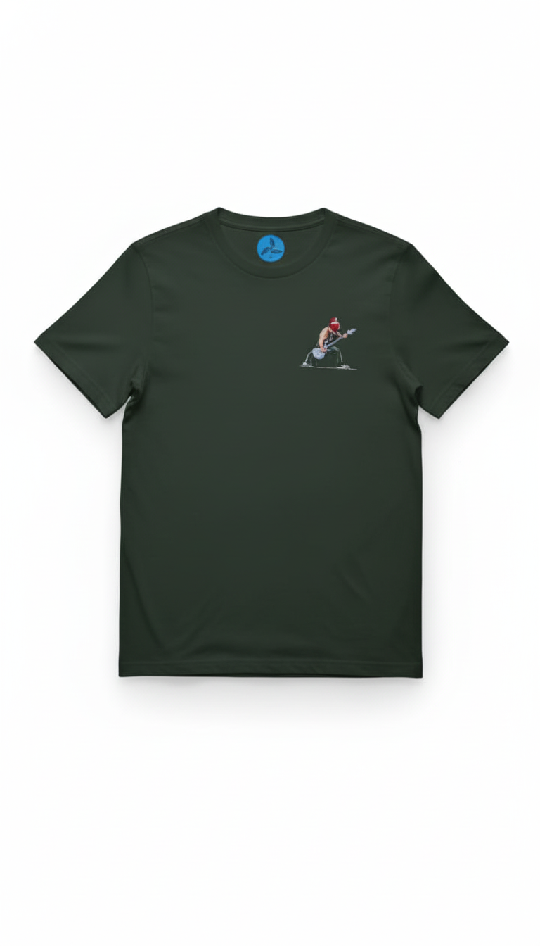 Camiseta verde oscuro con guitarrista