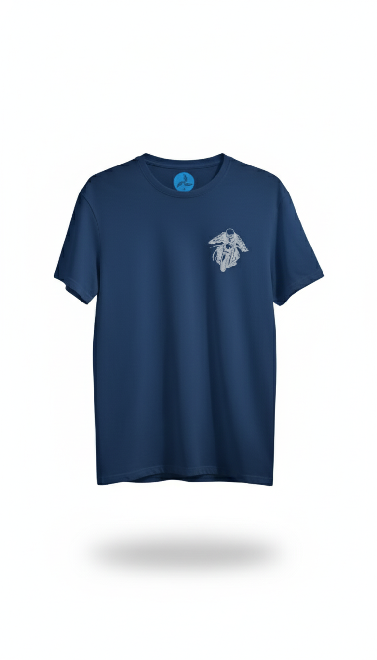 Camiseta azul con estampado de Moto Calavera