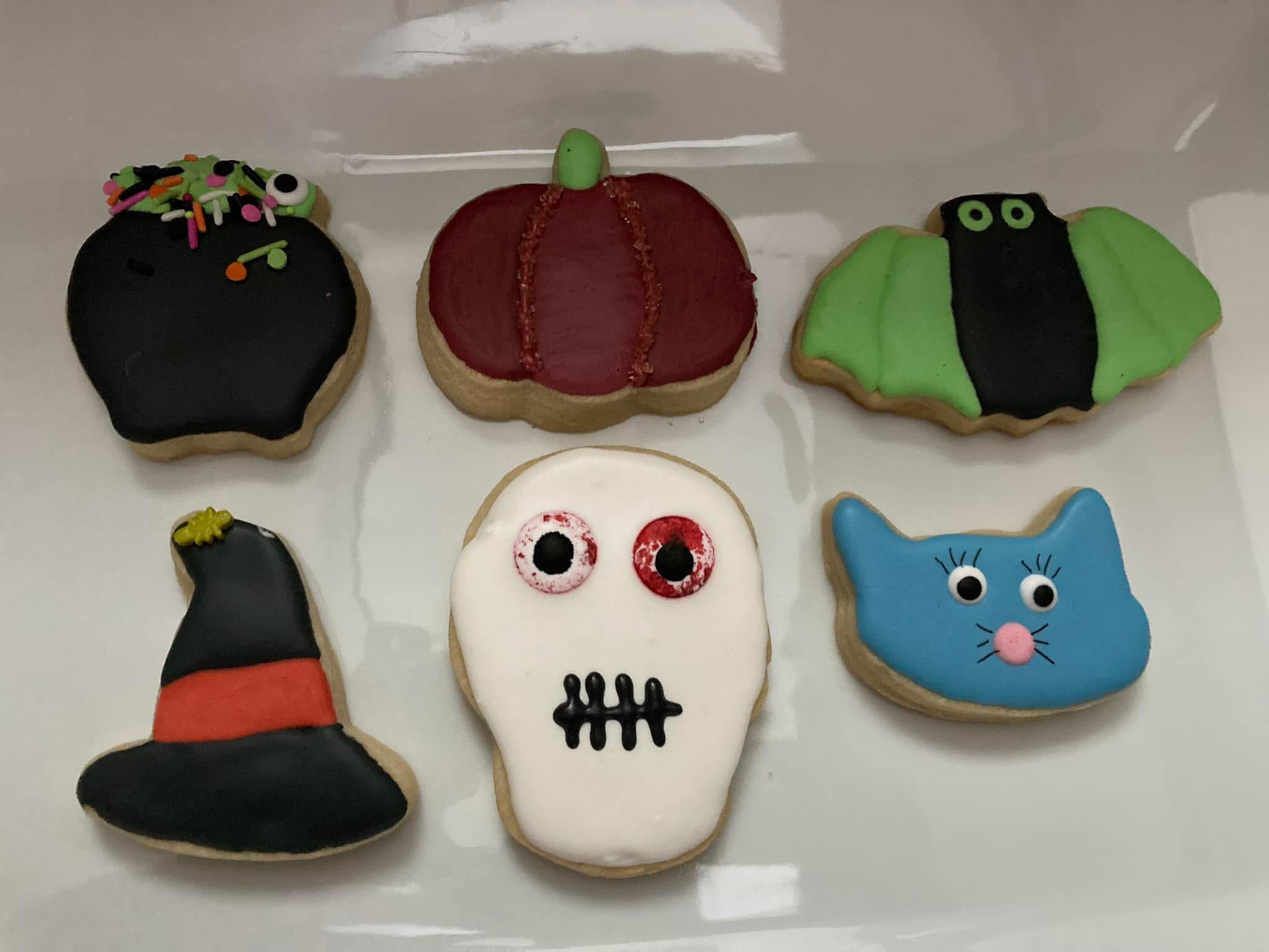 Halloween-themed decorated cookies