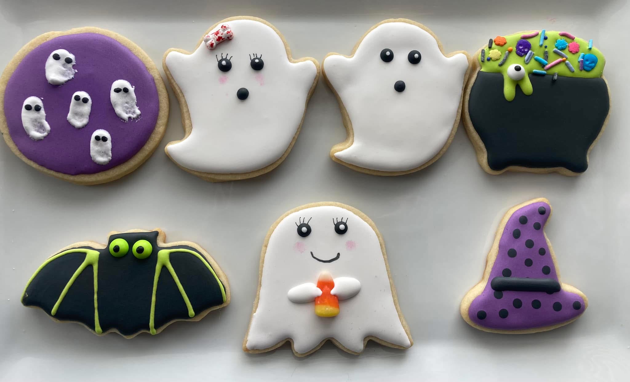 Halloween-themed decorated cookies