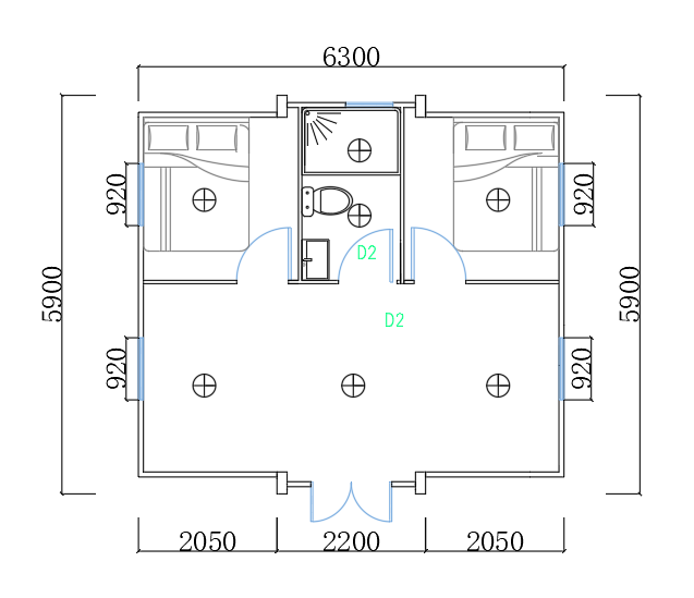 20FT High-Quality Two-Story Container House Extension: Four Bedrooms, Two Living Rooms, Two Bathrooms, One Kitchen