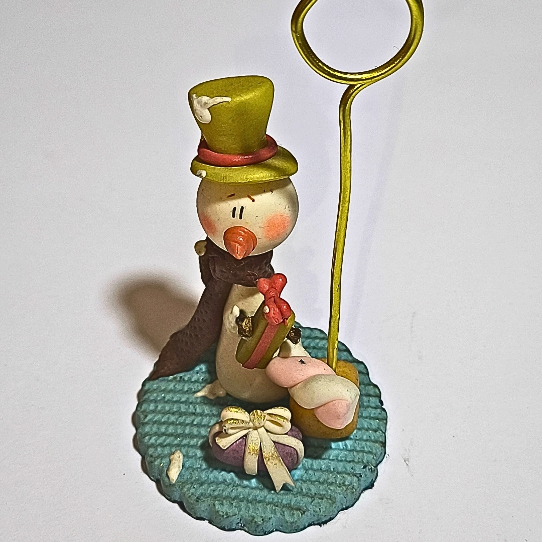 Portafoto artesanal Muñeco de Nieve con regalos