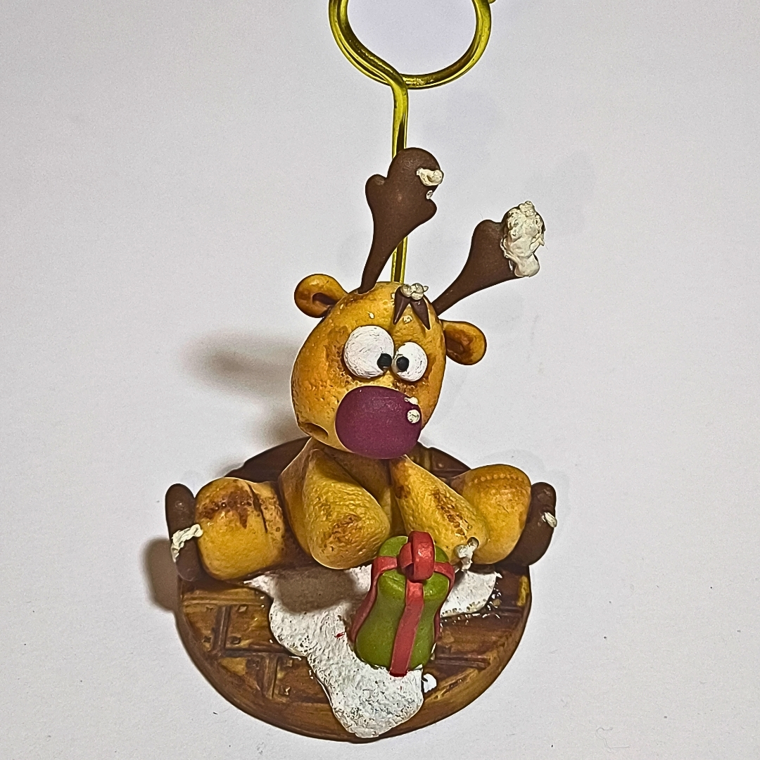 Portafoto artesanal Reno con regalo verde