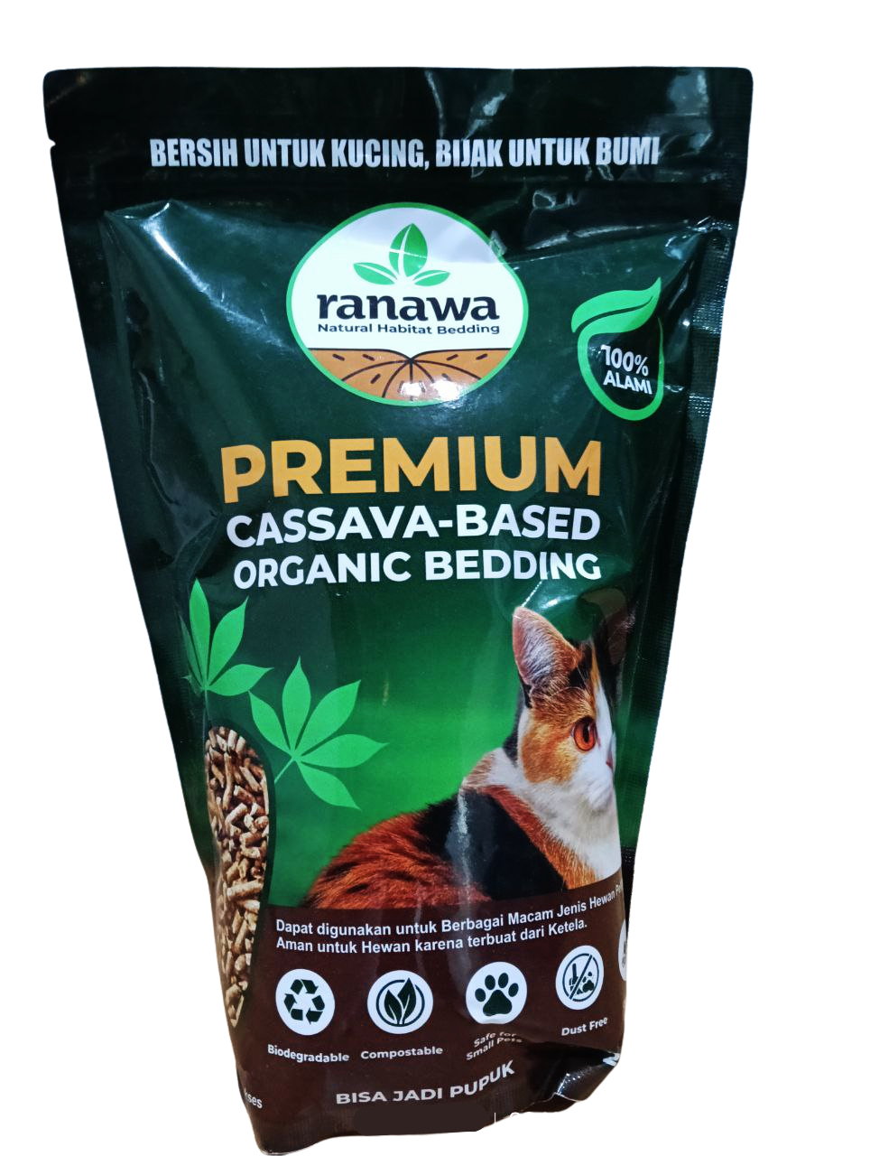 RANAWA Premium Cassava Cat Litter 2L - Pasir Kucing Organik Singkong Bedding Kelinci Hamster - Flushable & Dust Free