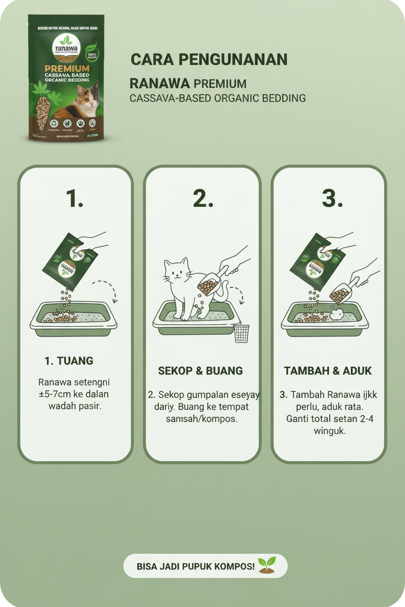 Pasir Kucing Ranawa Cassava Premium Cat Litter Alami Biodegradable – Mudah terurai secara Natural