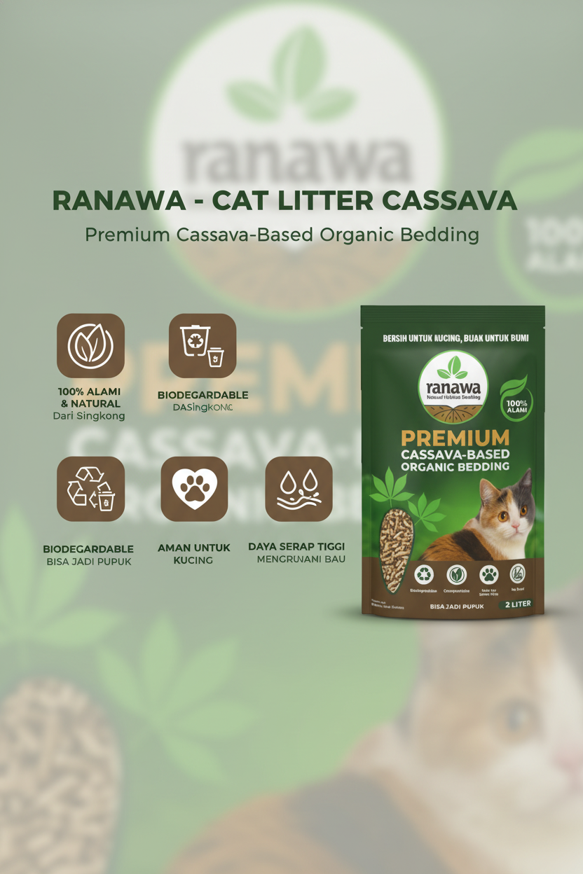 Pasir Kucing Ranawa Cassava Premium Cat Litter Alami Biodegradable – Mudah terurai secara Natural