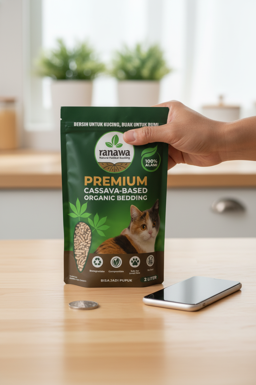 Pasir Kucing Ranawa Cassava Premium Cat Litter Alami Biodegradable – Mudah terurai secara Natural