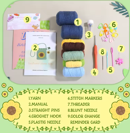 Handmade Crochet Sunflower Bag Kit