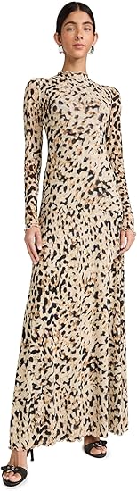 Leopard Print Long Sleeve Maxi Dress