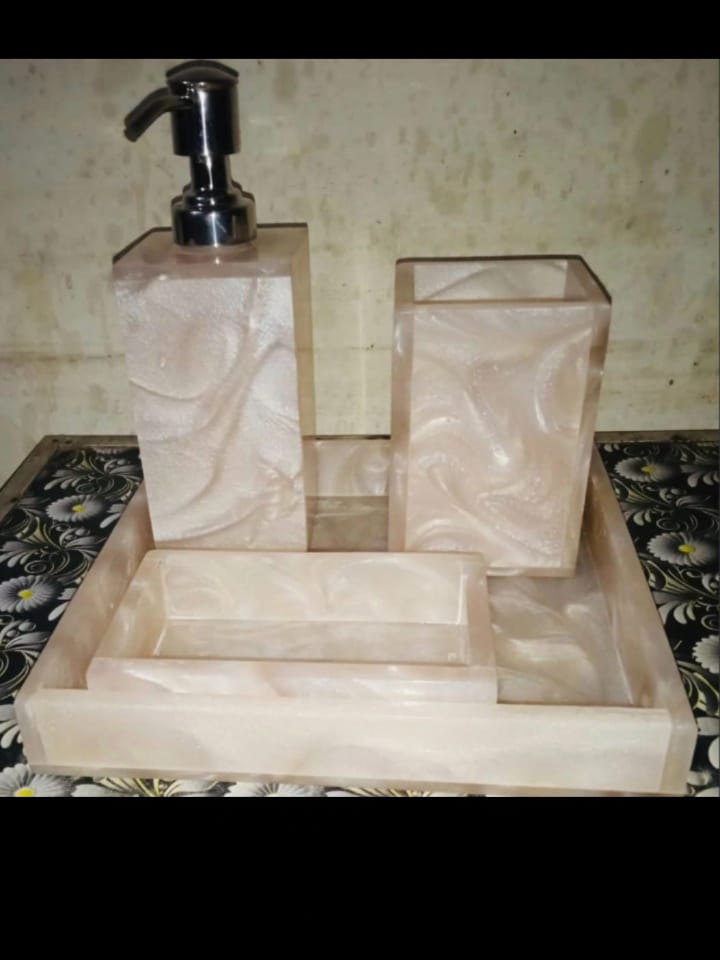 Marble-Effect Bathroom Accessory Set