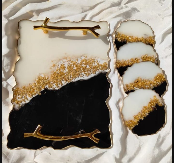 Luxury Resin Tray and Coaster Set