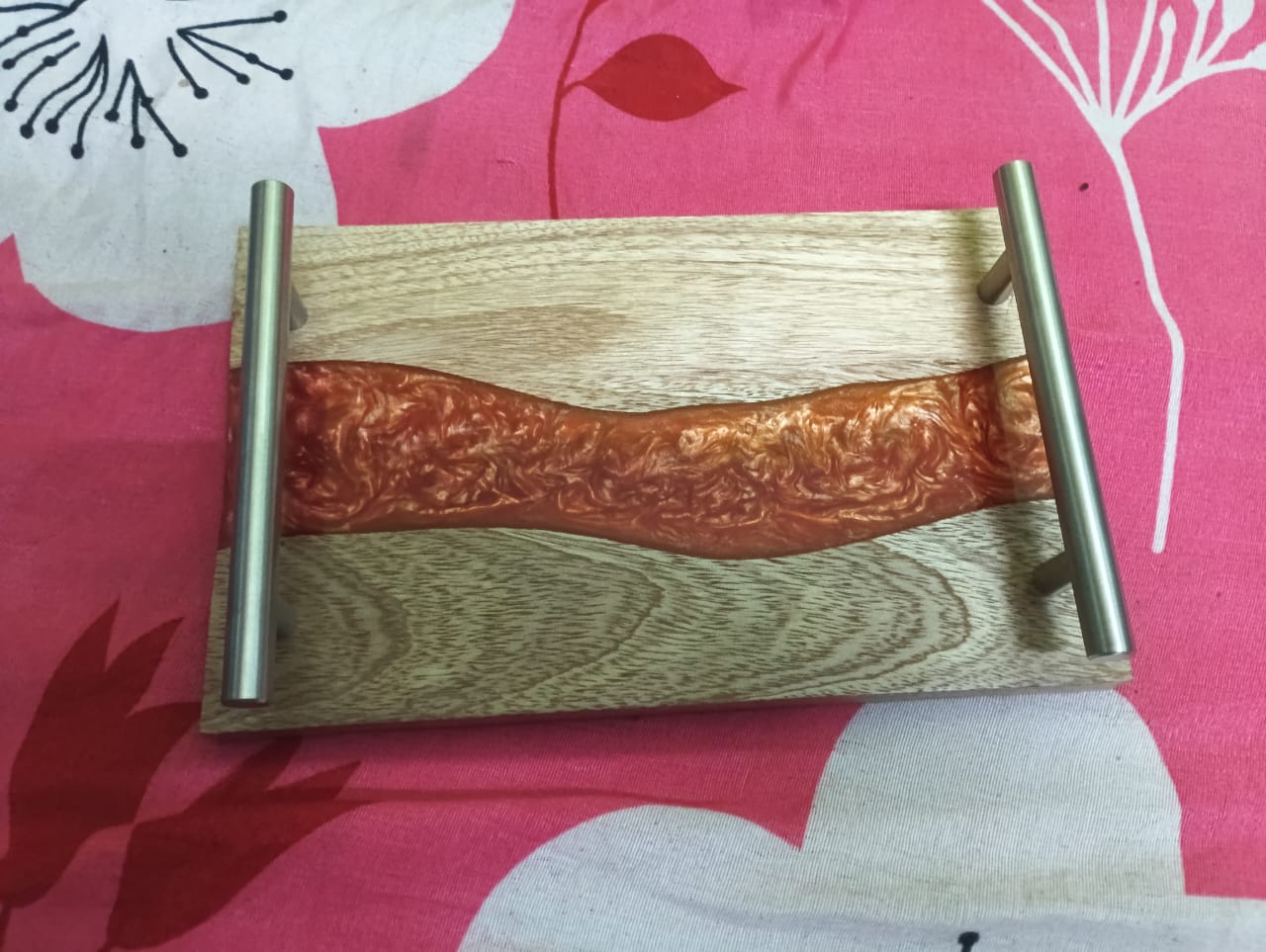 Handcrafted Wooden Tray with Resin Inlay