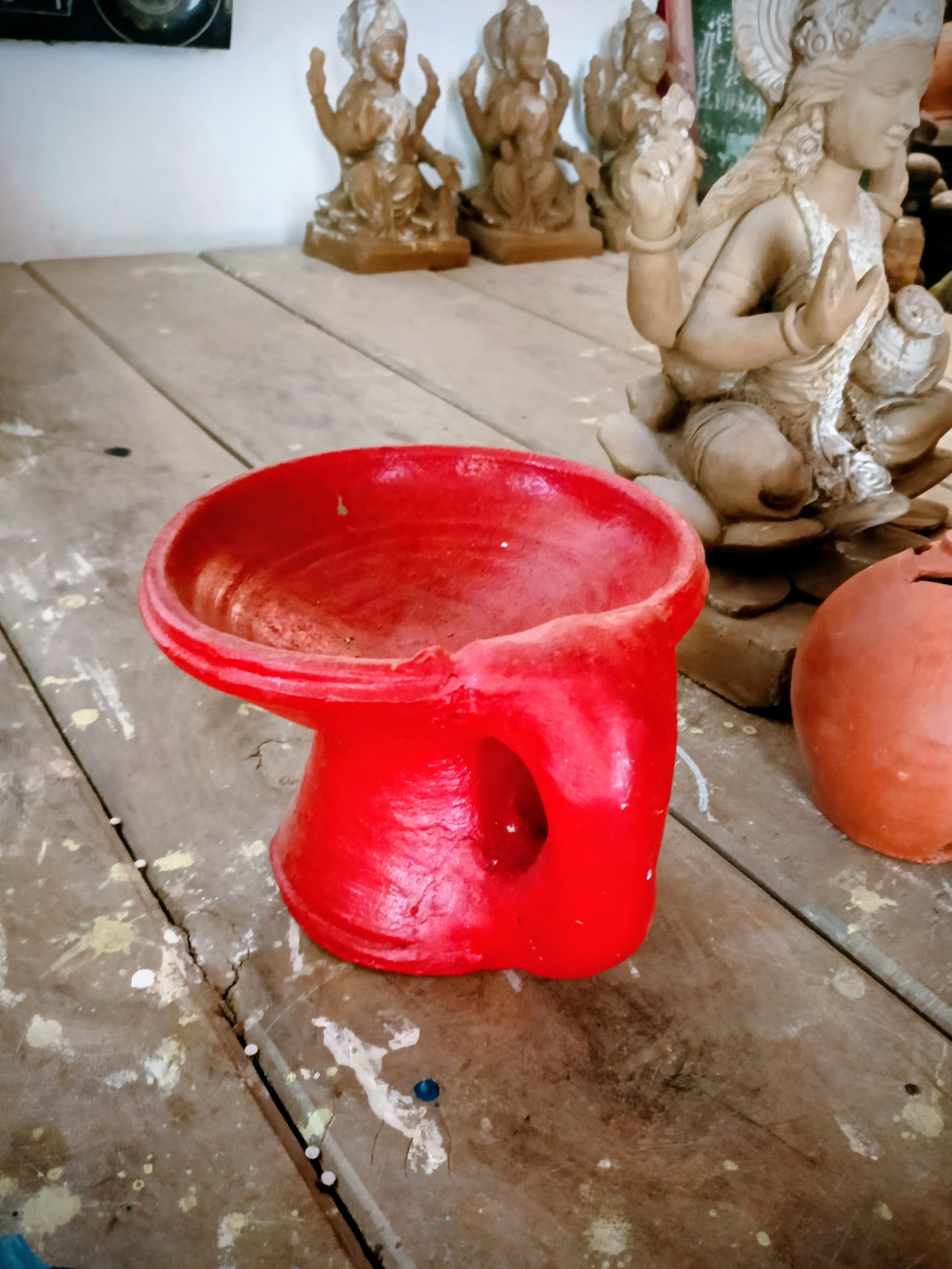 Handcrafted Red Clay Diya Stand