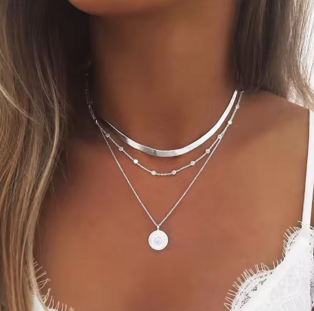 Layered Silver Pendant Necklace