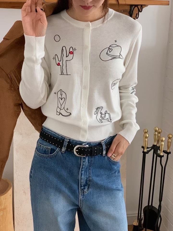 可愛刺繡針織外套